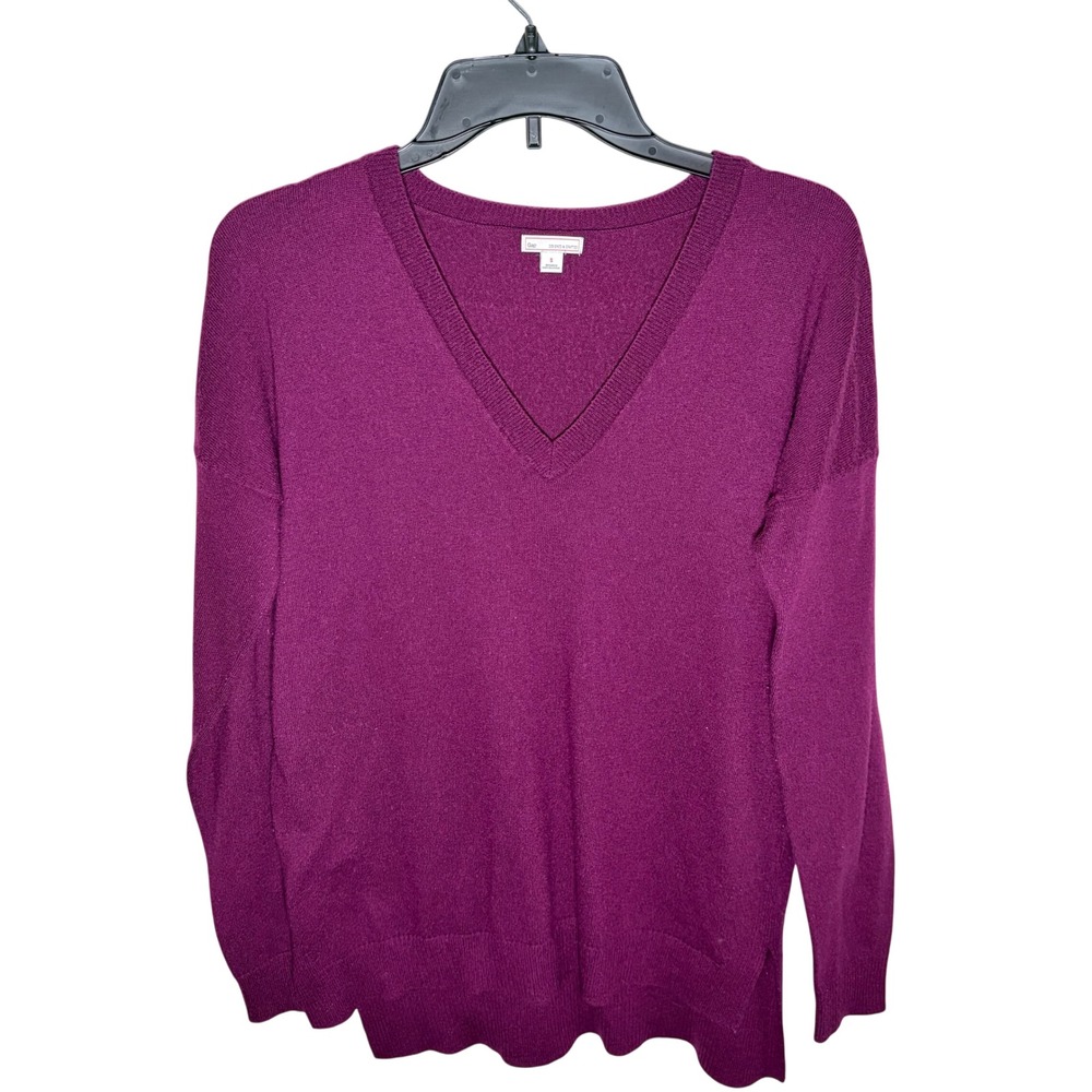 GAP Merino Wool Blend V Neck Sweater Magenta Tunic High Low Side Slits S